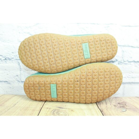 LL Bean Green Suede Slip-On Fleece Lined Mountain Moccasin Slippers Size 7 M - Picture 9 of 9